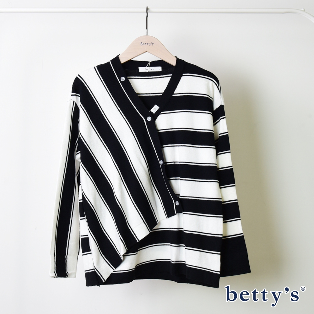 betty’s貝蒂思(15)造型下擺條紋針織上衣(黑色)