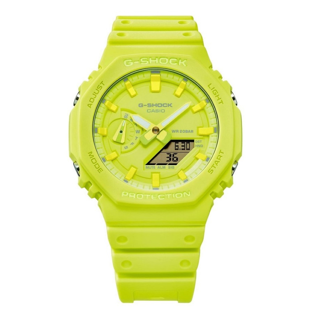 CASIO 卡西歐 G-SHOCK  同色系 時尚雙顯腕錶-霓光黃  45.4mm / GA-2100-9A9