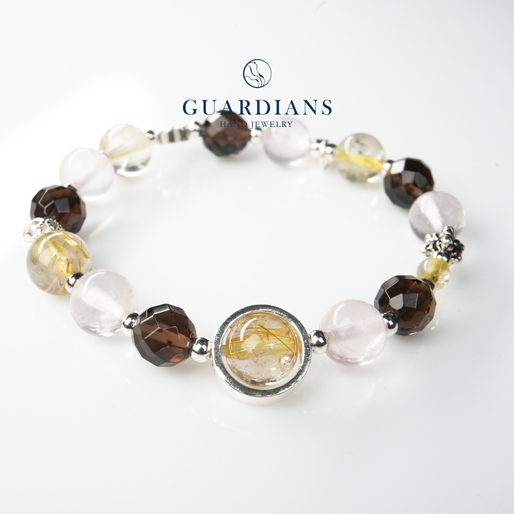 【Guardians】《晶彩花漾》 金髮晶 茶水晶 粉晶 925純銀 人脈 感情 事業 能量 時尚手鍊  台灣品牌