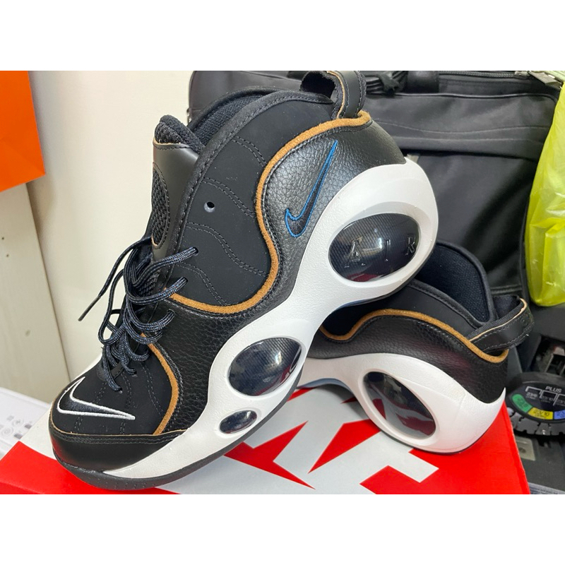 Nike 車輪鞋 Air Zoom Flight 95 復古籃球鞋 9.5 黑 白 皮革 男鞋 KIDD  版型正常