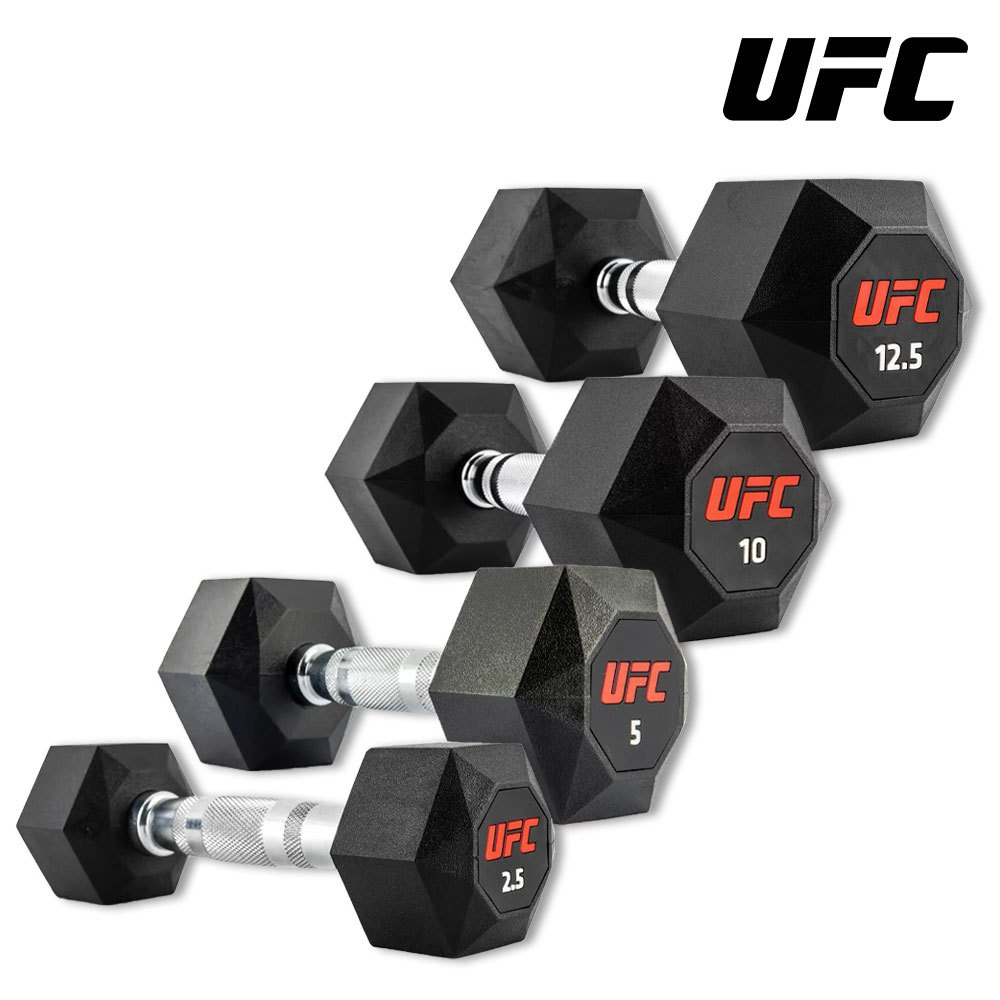 【UFC】橡塑八角形啞鈴 2.5kg 5kg 10kg 12.5kg 黑 健身 重訓