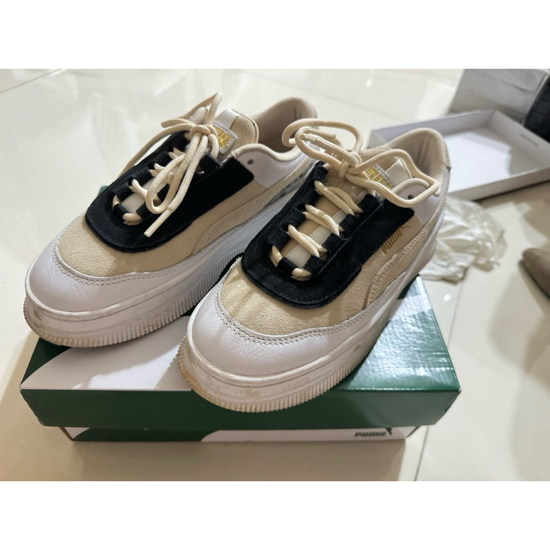 （9.5成新）PUMA DEVA REPTILE 蔡依林同款 麂皮厚底 371198-02黑米白 女鞋