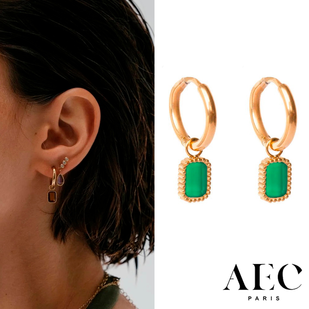 AEC PARIS 巴黎品牌 綠瑪瑙耳環 金色小圓耳環 DROP EARRINGS ARINNA