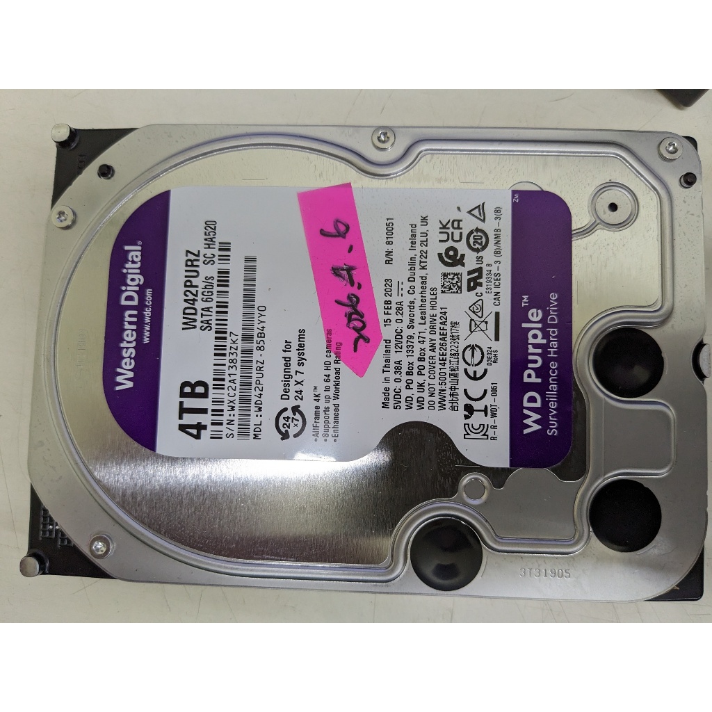 (原廠保內)WD紫標 監控硬碟 4TB 4000G 二手良品 3.5吋 2026.04.06