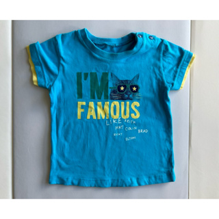 二手童衣童裝-男寶/男童 台灣製🇹🇼奇哥absorba歐之寶 水藍色墨鏡貓咪短袖T恤上衣#約80cm