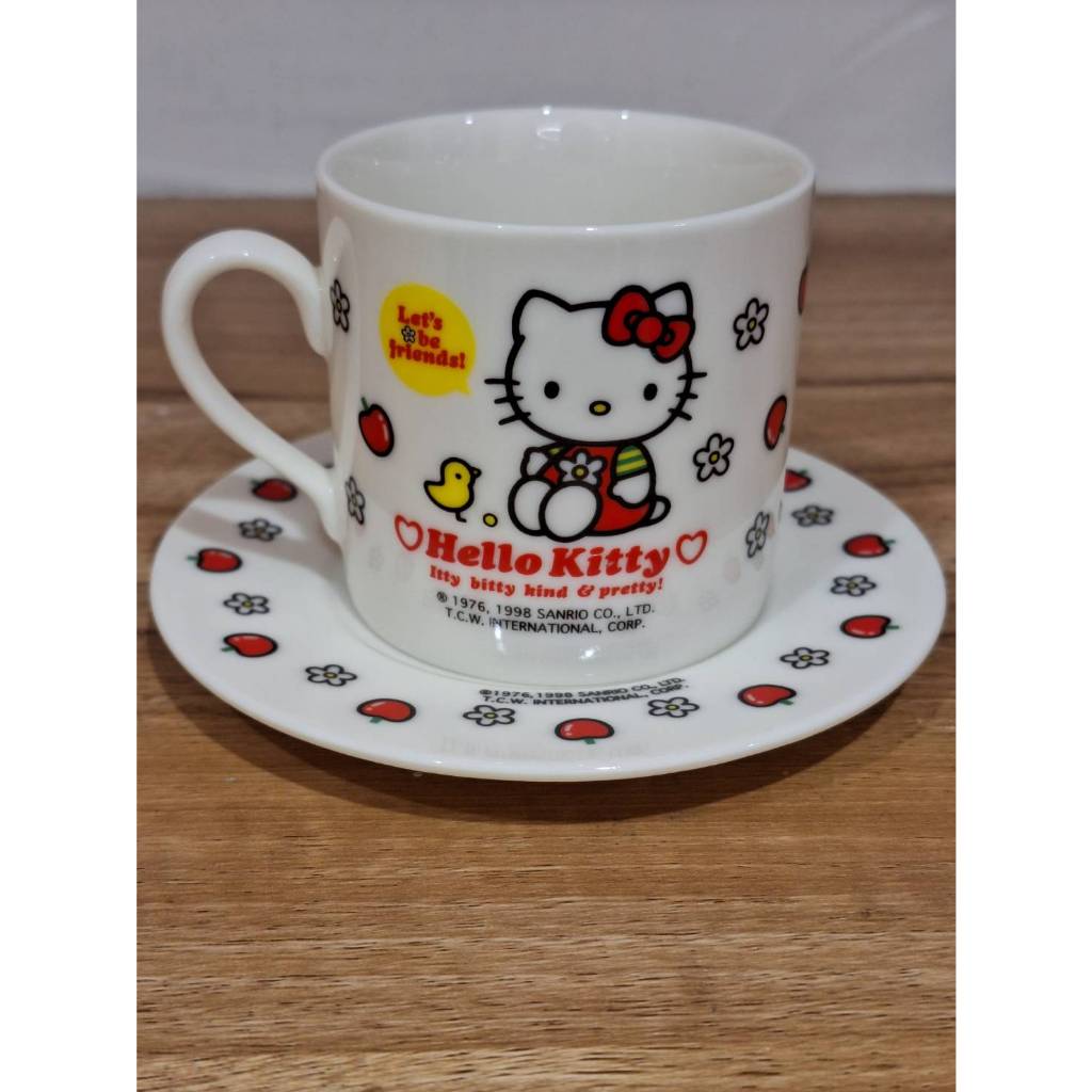 早期收藏 1998 Hello kitty 小蘋果 杯盤組 馬克杯 咖啡盤 陶瓷杯 無盒 單組售