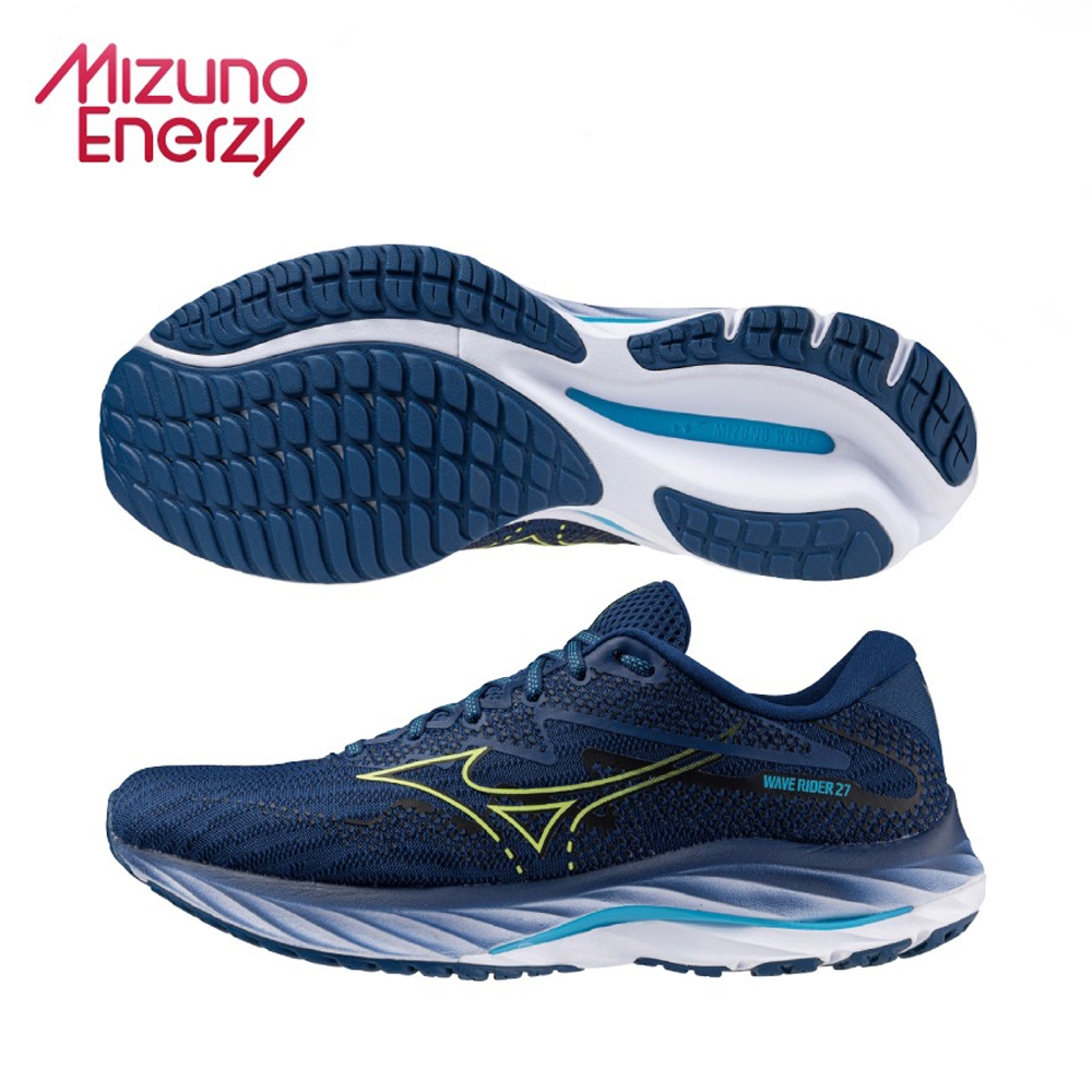 MIZUNO WAVE RIDER 27 超寬楦 男慢跑鞋 藍 路跑鞋 休閒鞋 工作鞋  J1GC2304 24SSO