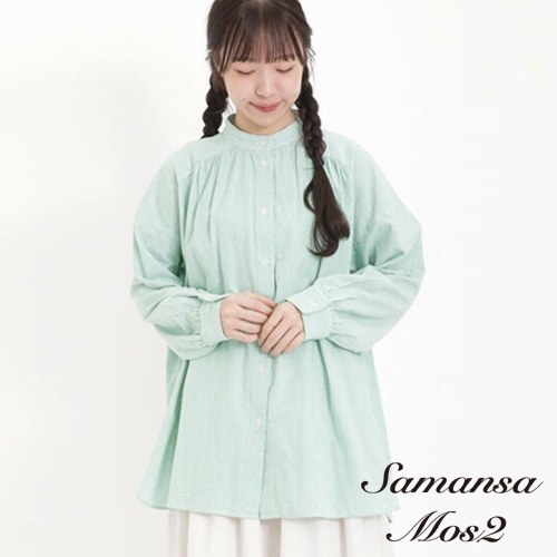 Samansa Mos2 簡約純棉立領縮褶廓型襯衫(FL41L0G0380)