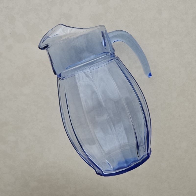 二手 厚實藍色單柄玻璃水瓶水壺雞尾酒分酒壺