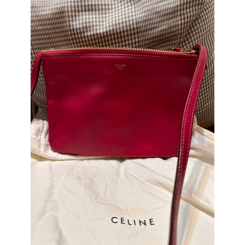 Celine Small Trio 🇮🇹 桃粉色 肩背包 斜背包 羊皮包