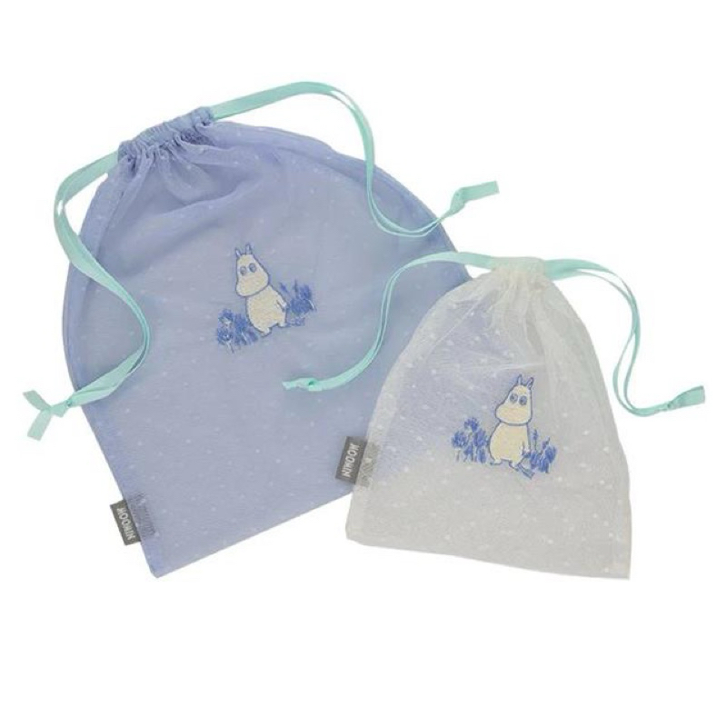 日本正版 嚕嚕米 薄紗束口袋2入組 Moomin 歐根紗網袋 雪紗束口袋 禮品包裝袋 小物袋 收納 整理袋