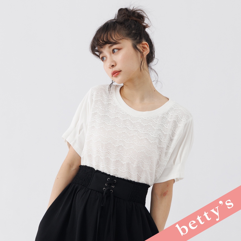 betty’s貝蒂思(31) 優雅滿版蕾絲短袖T-shirt(白色)