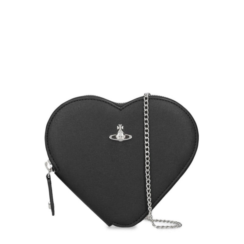 Vivienne Westwood New heart 愛心鏈條包 黑色防刮牛皮 金色五金