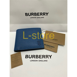 @L-store@全新真品 特價 經典 BURBERRY 深藍色防刮牛皮 TB logo 8卡 短夾 錢包 皮夾