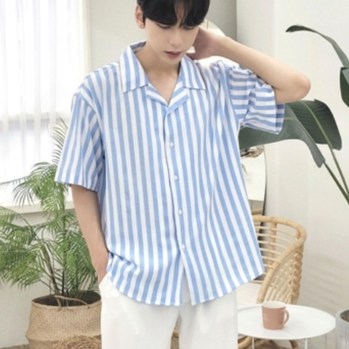 【Metanoia】🇰🇷韓製 條紋古巴領短袖襯衫