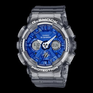 []錶子$行頭[] CASIO 卡西歐 G-SHOCK 時尚率性 藍色金屬光澤 半透明灰(GMA-S120TB-8A)