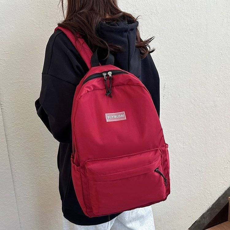 學生純色 雙肩包 初中女簡約 旅行背包 大容量高中紅色女生