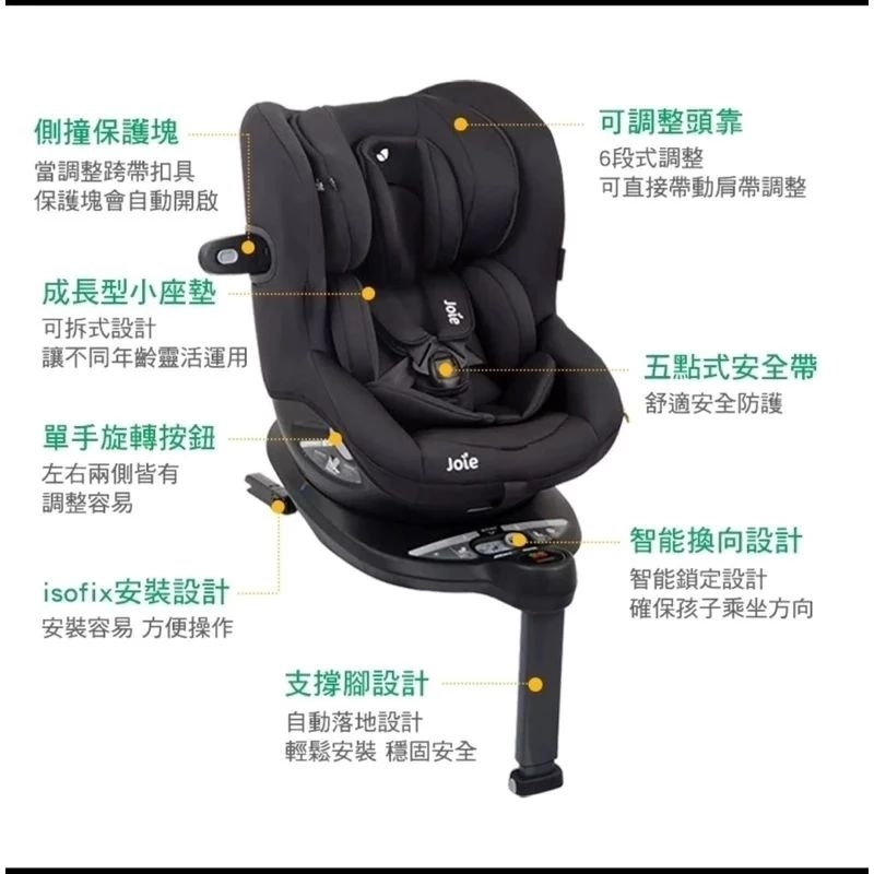 Joie i-spin 360安全座椅 汽座 灰黑(新款網眼透氣墊)