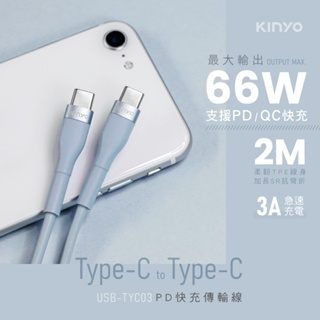 【公司貨含稅】KINYO 耐嘉 Type-C to Type-C 3A PD快充傳輸線 2m /條 USB-TYC03