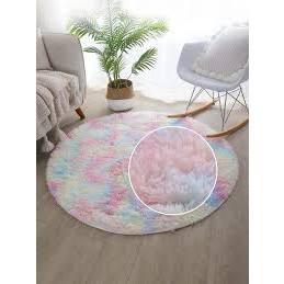 100cm北歐風圓形地毯 長毛地毯 地墊 彩虹色長絨地毯 客廳臥室地毯 圓形地毯