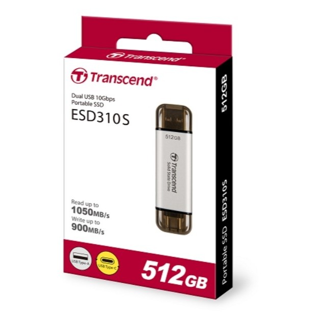 Transcend(創見) ESD310S 512GB USB3.2/Type-C 雙介面行動固態硬碟(極光銀)