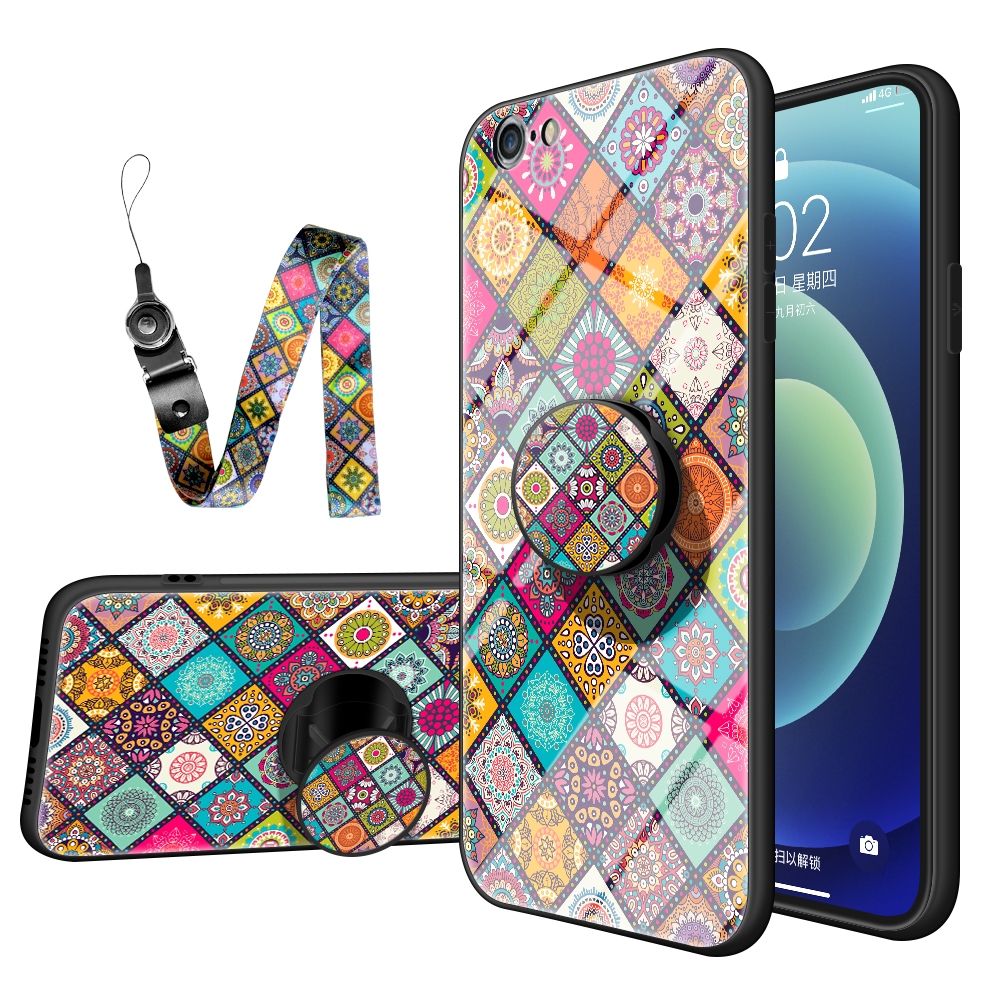 IPhone 6 6S Plus 手機殼 保護殼 防摔 蘋果6s 手機套 彩繪鋼化玻璃背蓋 矽膠軟邊 保護套 外殼 花紋