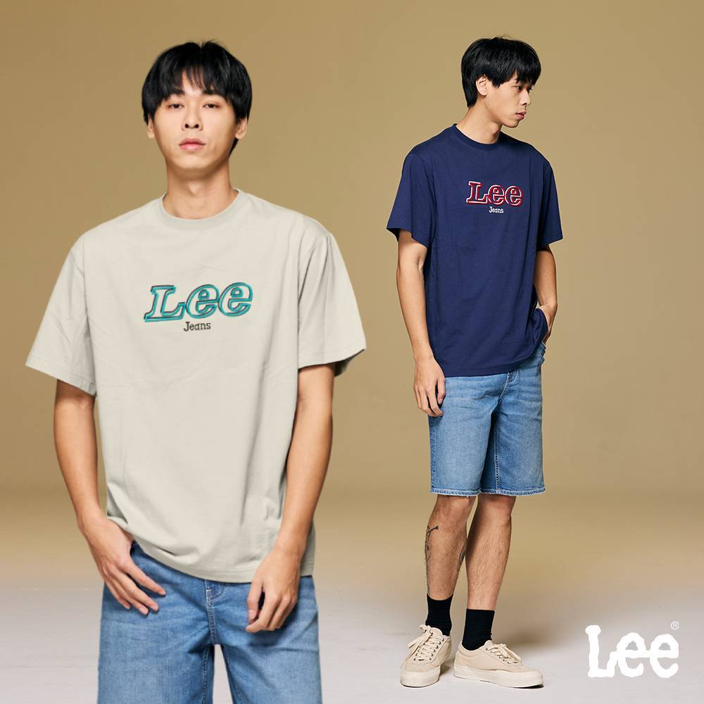 Lee  立體LOGO寬鬆短袖T恤 男 棕色 深藍 LB402018