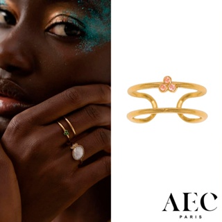 AEC PARIS 巴黎品牌 幸運草粉鑽戒指 可調式雙層金色戒指 THIN RING EREBE