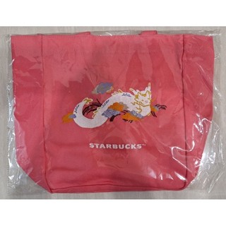 Starbucks 星巴克 祥龍提袋 帆布刺繡購物袋 桃紅色