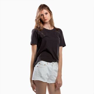 Levis 女款 短袖T恤 鏤空設計 棕櫚樹刺繡 黑灰 39439-0001