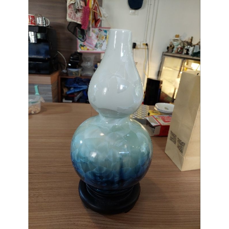 居家開運結晶釉開片瓷器葫蘆瓷瓶納百福(葫) 抽象結晶藍聚寶瓶 藏風納氣 花瓶花插 擺件