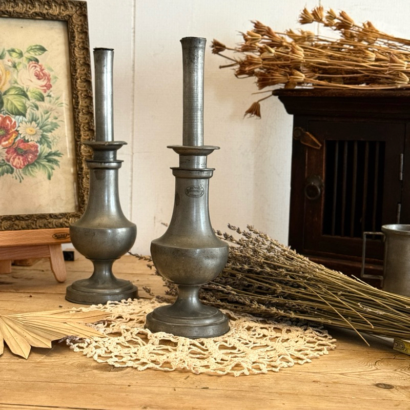30940法國18世紀古董純錫油燈French 18th century antique pewter oil lamp