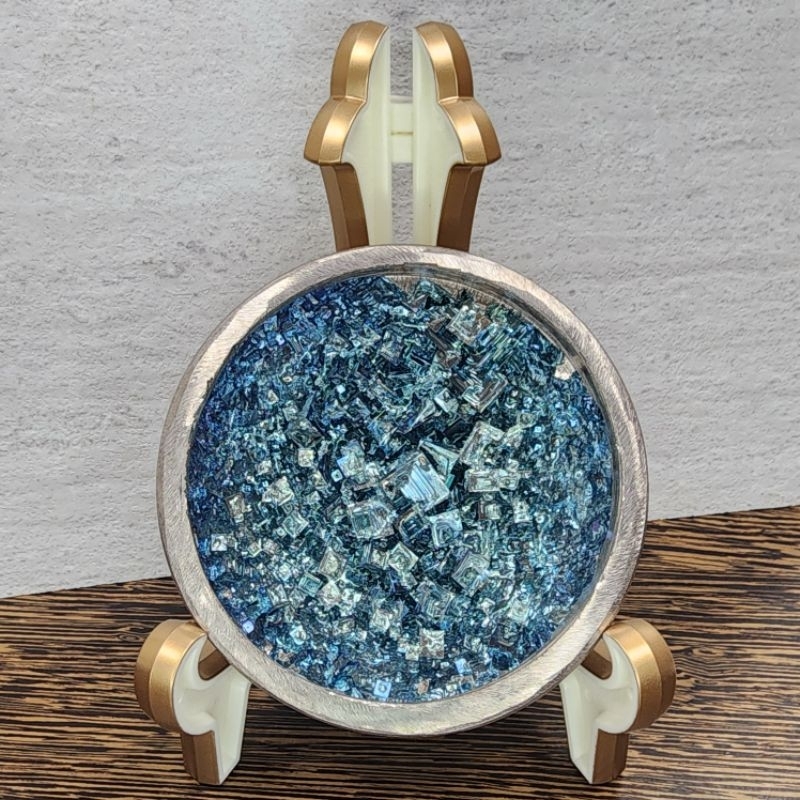 【瓏瑪晶礦】藍色鉍礦聚寶盆 藍色鉍礦 擺件收藏裝飾附展示架