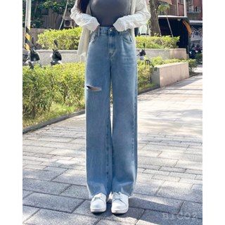 現貨｜BICOZ｜日常通勤🚌高腰割破牛仔寬褲 S~2L【21383】無彈 牛仔褲 高腰 百搭 落地 顯瘦 後鬆緊牛仔褲