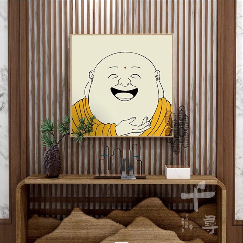 【千尋】彌勒佛像新中式茶室裝飾畫 禪意佛系掛畫 民宿客廳書房玄關牆面壁畫