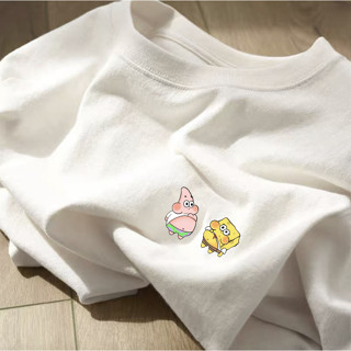 【MOMO】海綿寶寶印花短袖 純棉 t恤 shirt 派大星t恤 oversize 百搭短袖 夏天衣服 舒適短袖