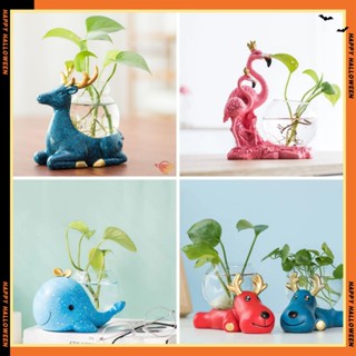 【桃園出貨】創意鹿綠蘿水培植物花瓶玻璃透明容器皿水養插花盆客廳裝飾品擺件 水培花瓶 玻璃花瓶 桌面擺設