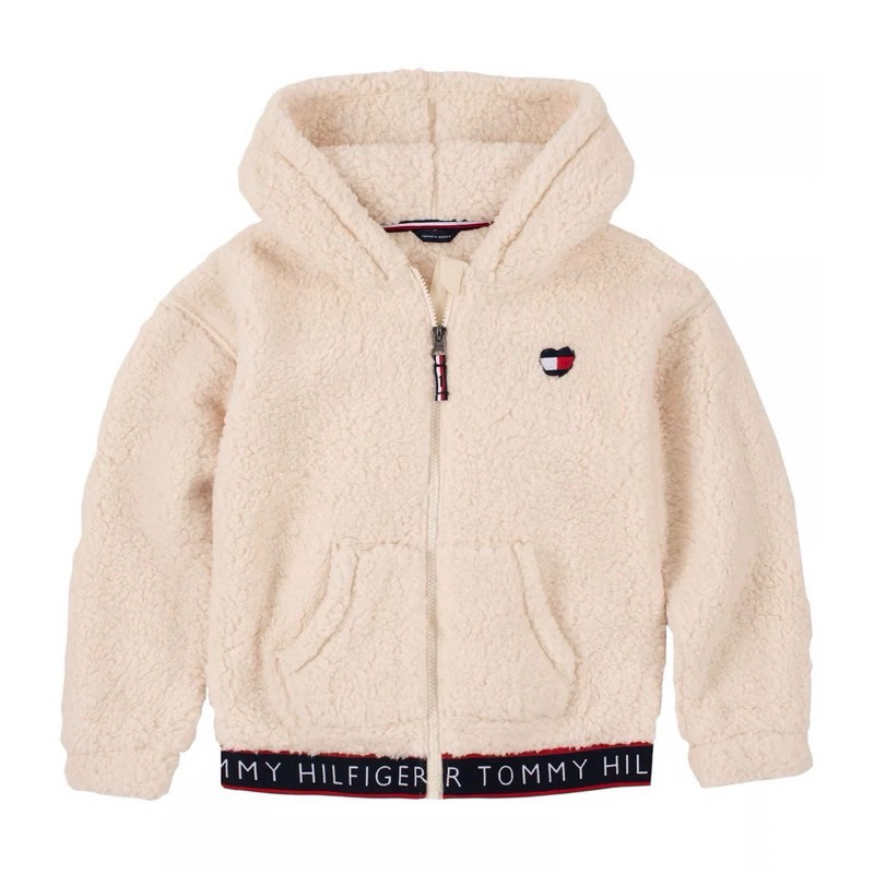 美國 Tommy Hilfiger 熊寶寶 奶茶色 奶油白 毛毛外套 羊羔毛外套 白色 拉鍊外套 女生 大童 童裝