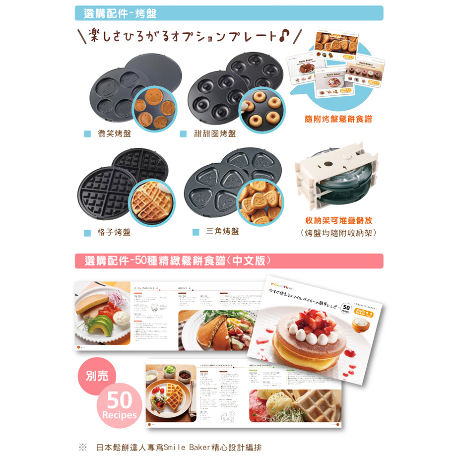 recolte日本麗克特 Smile Baker 微笑鬆餅機RSM-1 附5組不同圖烤盤 (個人閒置)