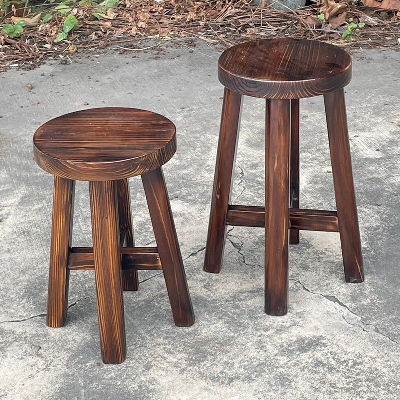 碳燒實木十字圓凳 加厚椅面 傳統十字榫固定 餐椅 椅凳 板凳 仿舊復古風 粗曠工業風 圓凳 餐桌椅