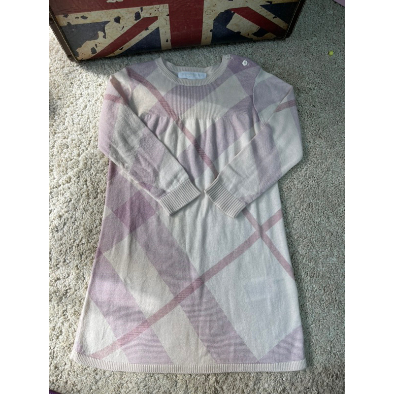 英國🇬🇧Burberry 高級品牌 女童 氣質款 粉色格紋針織山羊絨洋裝 24 M
