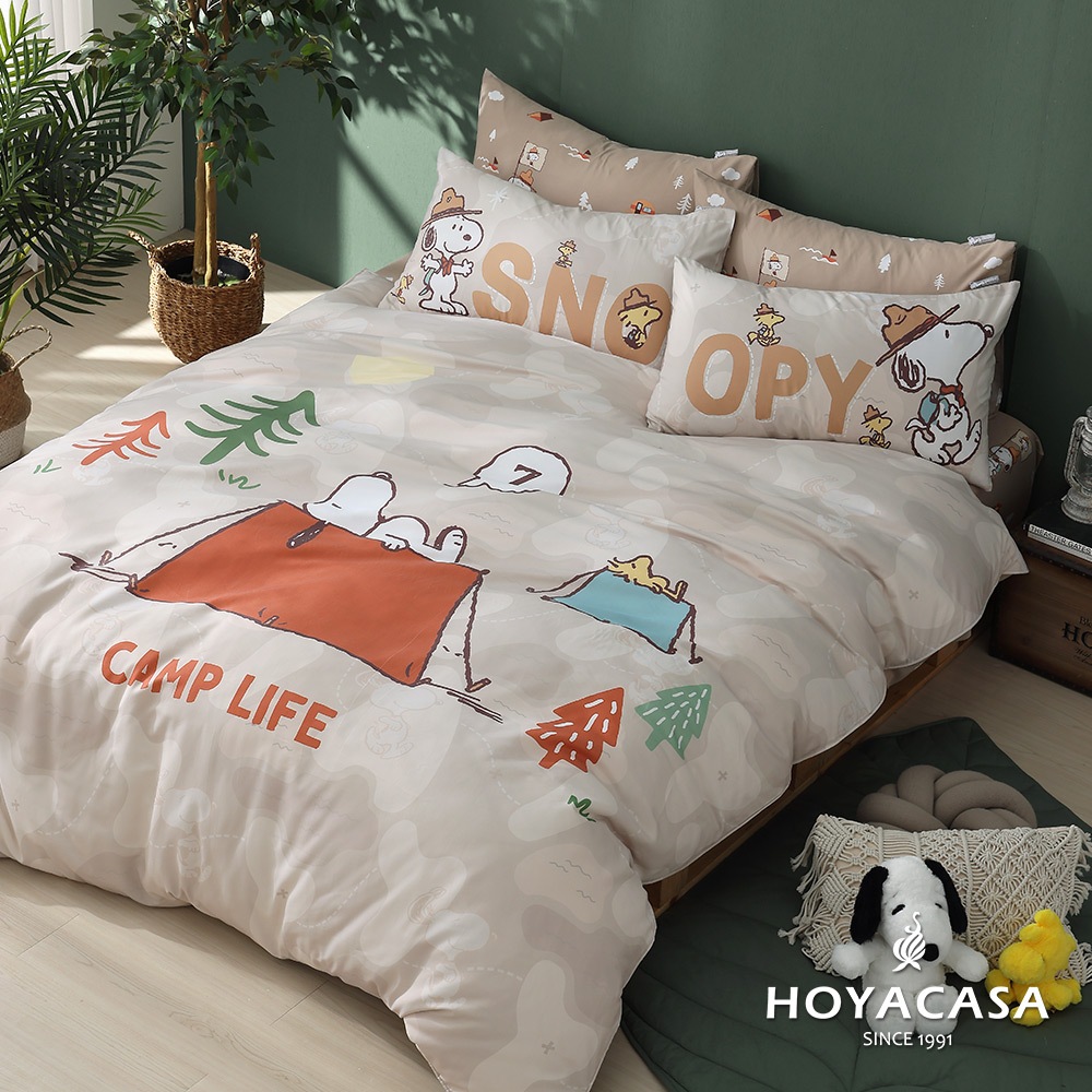 【HOYACASAx史努比聯名系列】- 露營趣 吸濕排汗天絲兩用被床包四件組(單人/雙人/加大/特大)