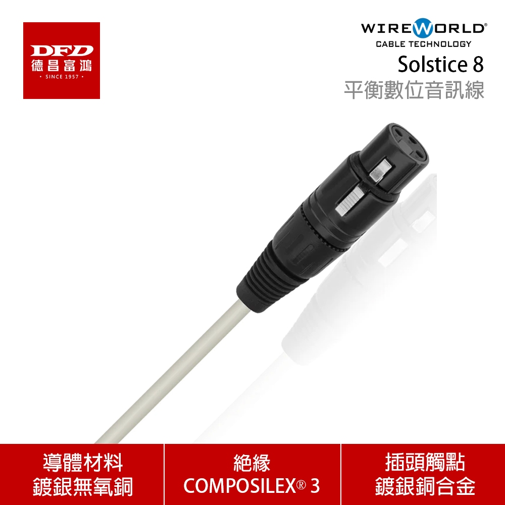 WIREWORLD 美國 Solstice 8 平衡數位音訊線 0.5M - 6.0M 台灣公司貨 導體材質 鍍銀無氧銅