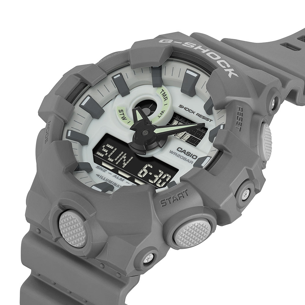 【G-SHOCK】GA-700HD-8A CASIO大錶徑 雙顯系列/夜光面板/53mm/灰/公司貨