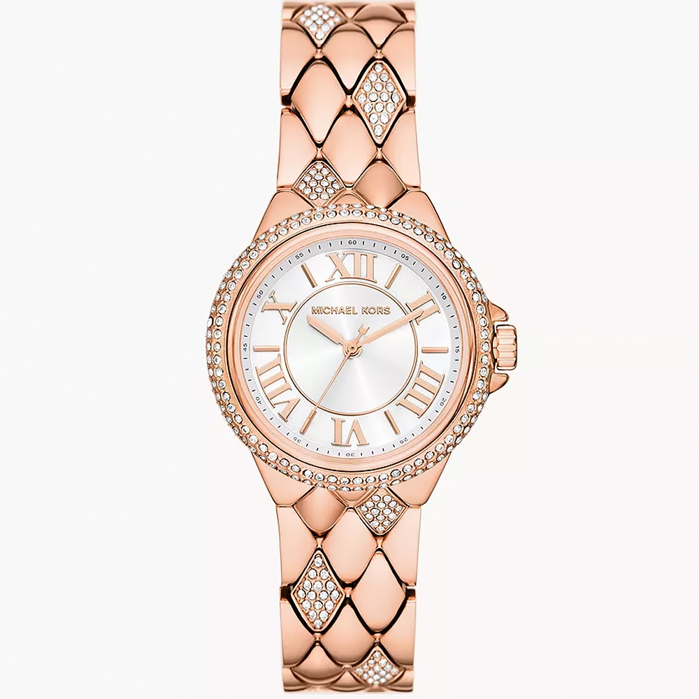 Michael Kors Camille 古典羅馬時刻菱格紋晶鑽女錶-33mm MK4810