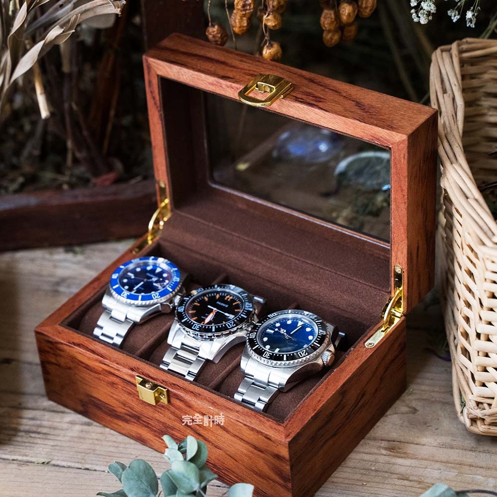 【台灣現貨】花黎紅實木紋手錶收藏盒(木H3R) 錶盒 手錶收納盒 3入