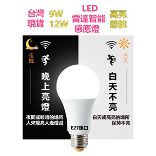 【快速出貨】LED 💡雷達感應燈泡💡9W 12W 15W微波雷達E27燈頭 全電壓 感應燈 走廊車庫燈 非紅外線人體感應