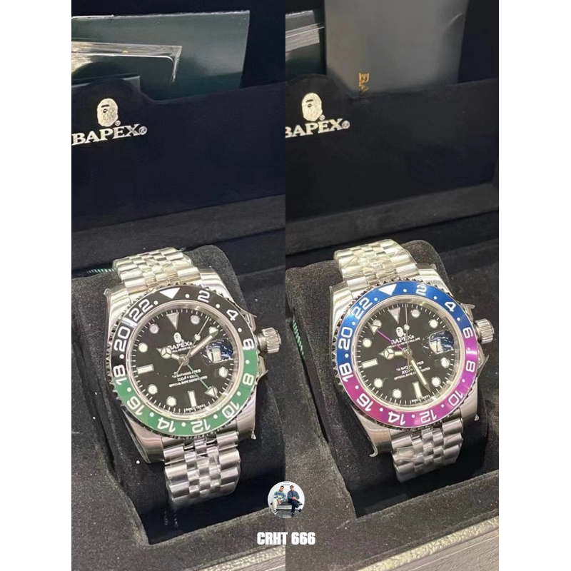 BAPE TYPE2 BAPEX 猿力士 手錶腕錶金錶鋼表日曆 雙色雪碧圈水鬼GMT 潮牌時尚 男女休閒