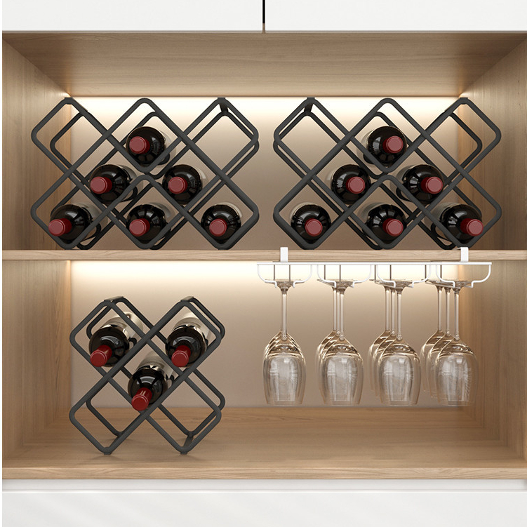 『 卡門 · KM 』紅酒架擺件輕奢高檔葡萄酒架紅酒格子架菱形格家用斜放酒瓶置物架