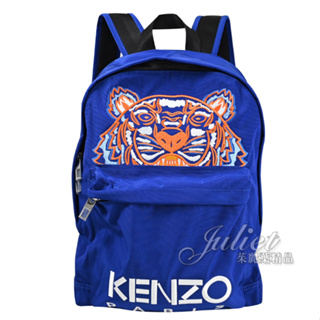 【茱麗葉精品】KENZO 5SF300 撞色電繡虎頭帆布休閒後背包.藍/橘 大 現貨在台
